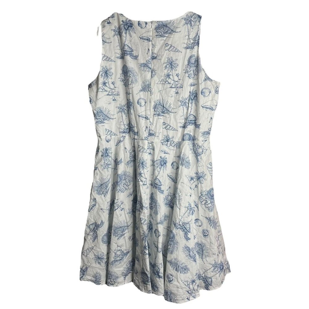 Hawaii Hangover Dress Womens 2XL Retro Fit Flare White Blue Map Tiki Dolphin - Picture 2 of 7